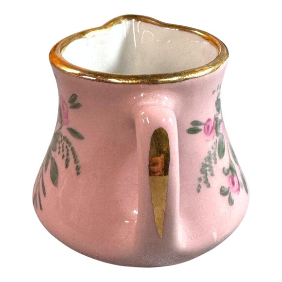 Vintage Paulette Bristol Pink Floral Mini Creamer Pitcher With Gold Rim Flowers - Picture 8 of 9